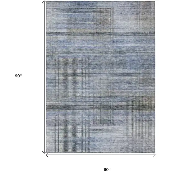 Denim Blue And Sky Blue Striped Washable Indoor Outdoor Area Rug Photo 3