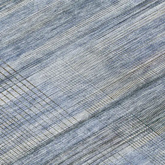 Denim Blue And Sky Blue Striped Washable Indoor Outdoor Area Rug Photo 8