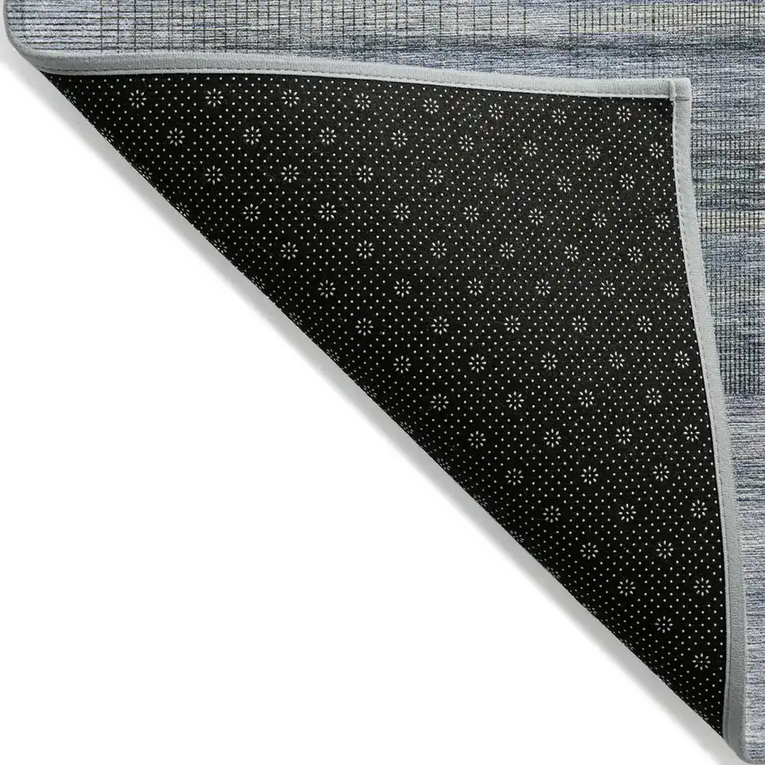 Denim Blue And Sky Blue Striped Washable Indoor Outdoor Area Rug Photo 4