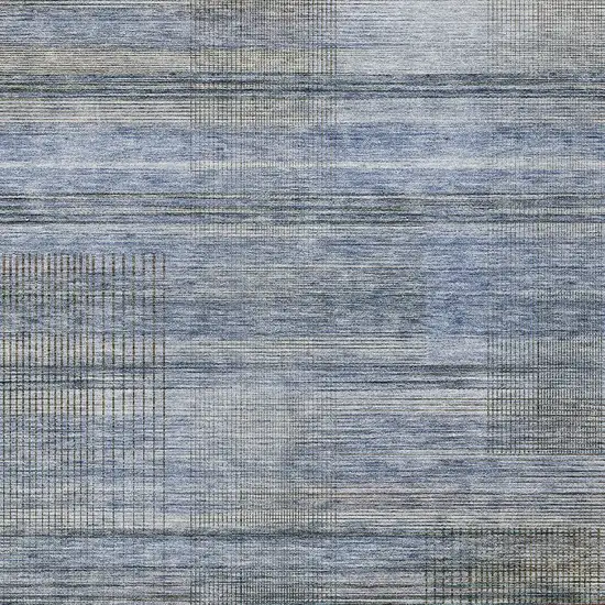Denim Blue And Sky Blue Striped Washable Indoor Outdoor Area Rug Photo 6