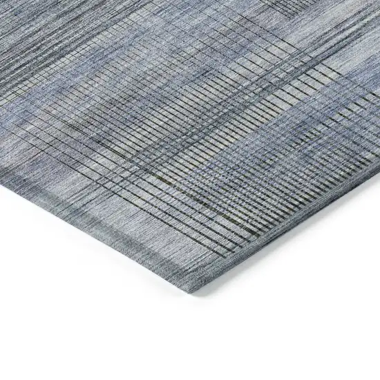 Denim Blue And Sky Blue Striped Washable Indoor Outdoor Area Rug Photo 5