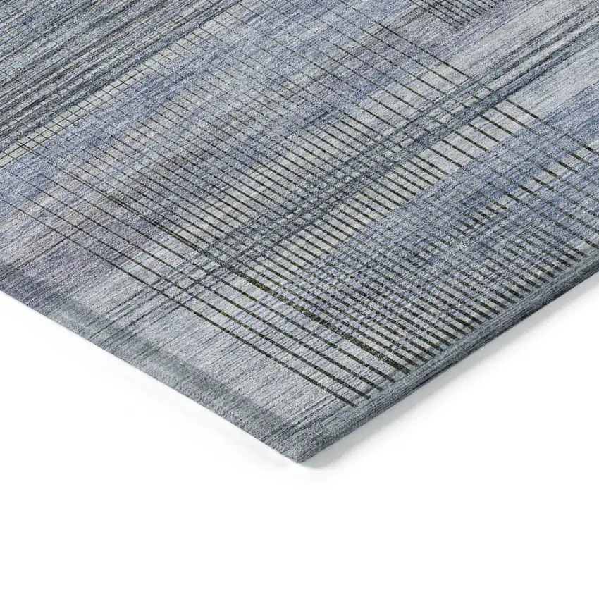 Denim Blue And Sky Blue Striped Washable Indoor Outdoor Area Rug Photo 5