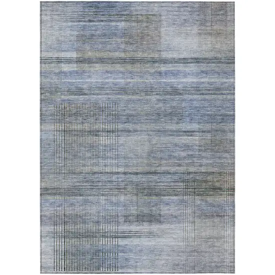 Denim Blue And Sky Blue Striped Washable Indoor Outdoor Area Rug Photo 2