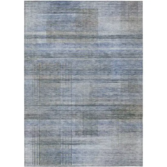 Denim Blue And Sky Blue Striped Washable Indoor Outdoor Area Rug Photo 2