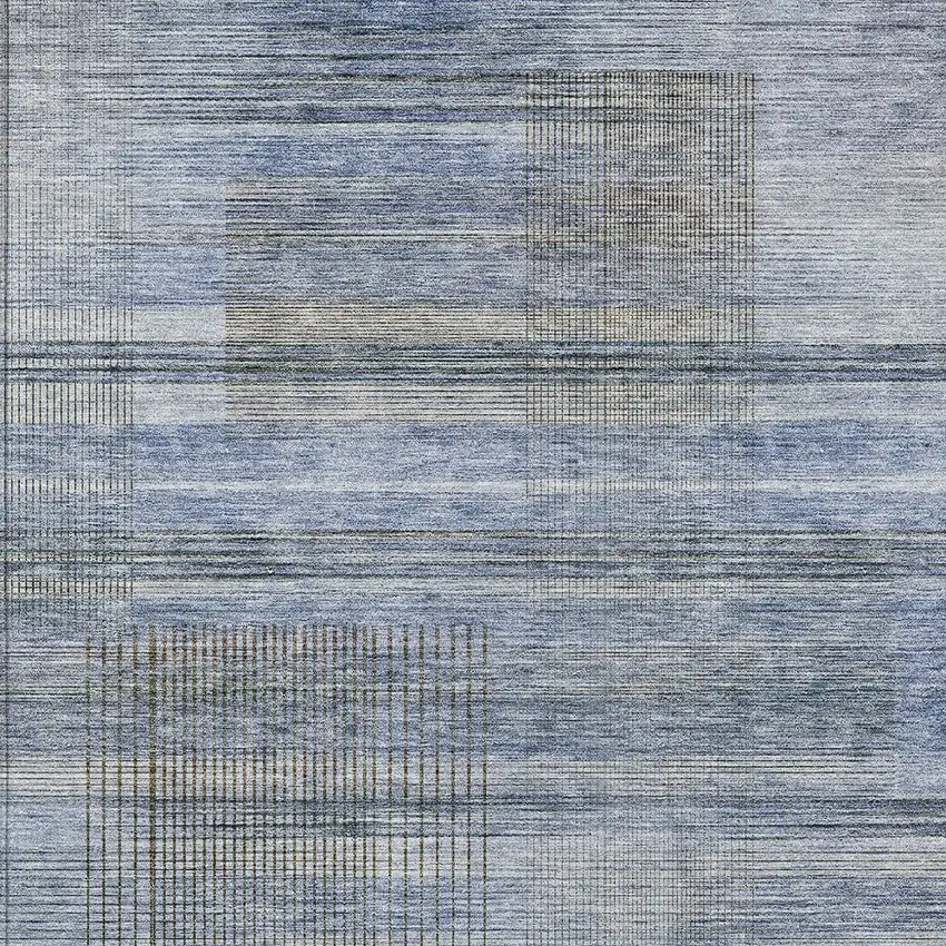 Denim Blue And Sky Blue Striped Washable Indoor Outdoor Area Rug Photo 6