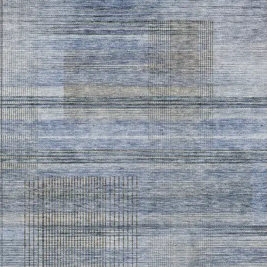 Denim Blue And Sky Blue Striped Washable Indoor Outdoor Area Rug Photo 6