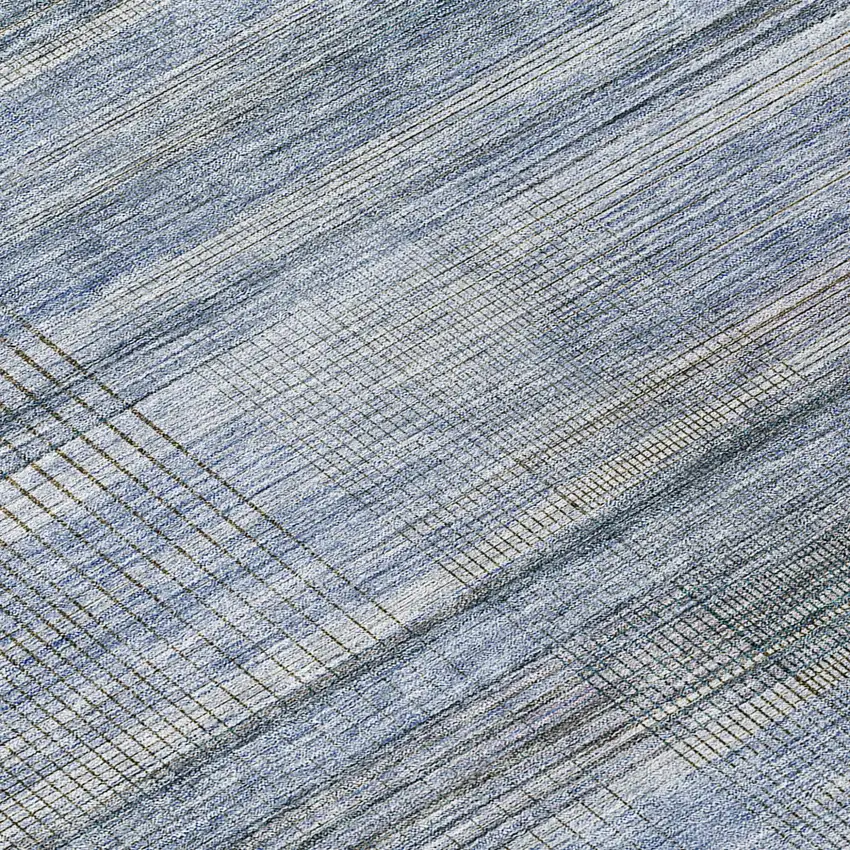 Denim Blue And Sky Blue Striped Washable Indoor Outdoor Area Rug Photo 8