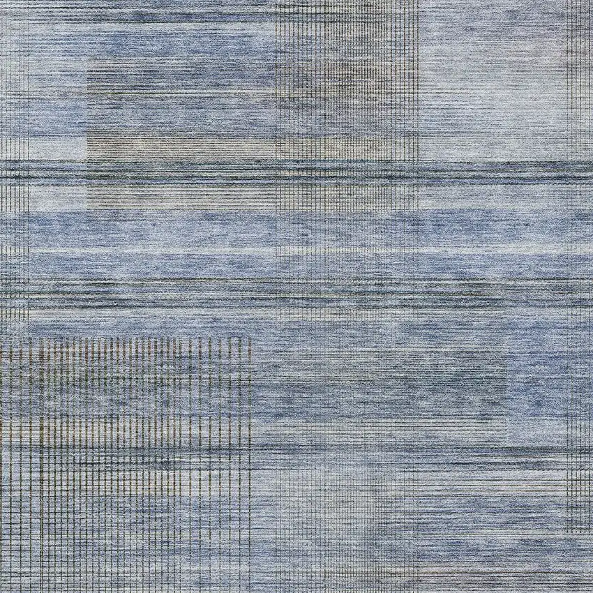 Denim Blue And Sky Blue Striped Washable Indoor Outdoor Area Rug Photo 6