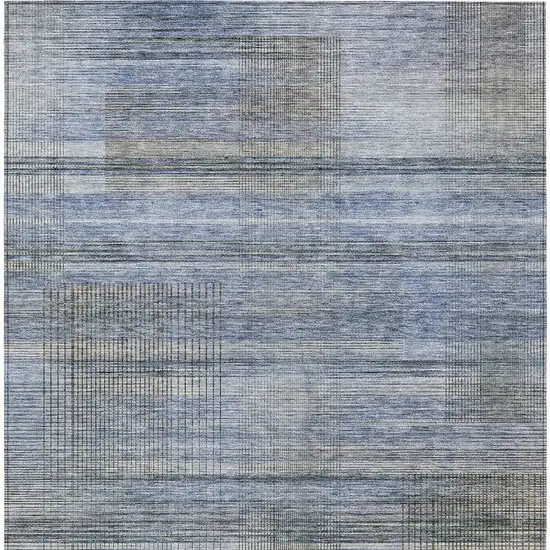 Denim Blue And Sky Blue Striped Washable Indoor Outdoor Area Rug Photo 7