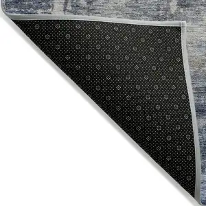 Photo of Denim Blue And Tan Abstract Washable Indoor Outdoor Area Rug