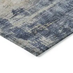 Photo of Denim Blue And Tan Abstract Washable Indoor Outdoor Area Rug