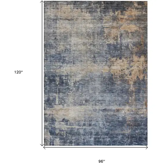 Denim Blue And Tan Abstract Washable Indoor Outdoor Area Rug Photo 3