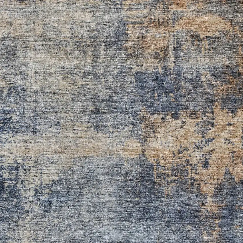 Denim Blue And Tan Abstract Washable Indoor Outdoor Area Rug Photo 6