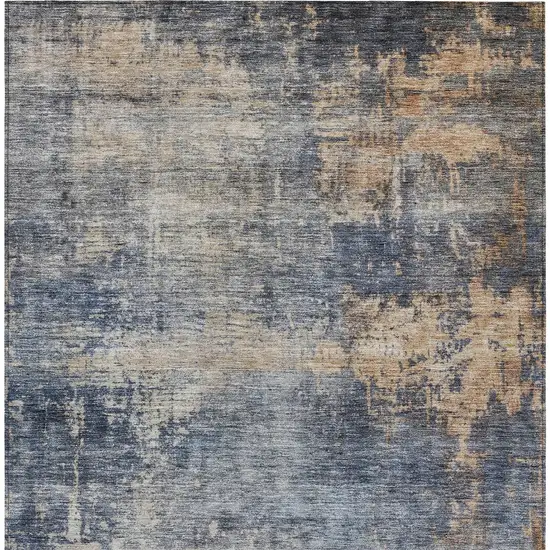 Denim Blue And Tan Abstract Washable Indoor Outdoor Area Rug Photo 7