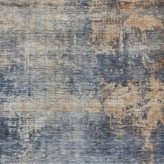 Denim Blue And Tan Abstract Washable Indoor Outdoor Area Rug Photo 6