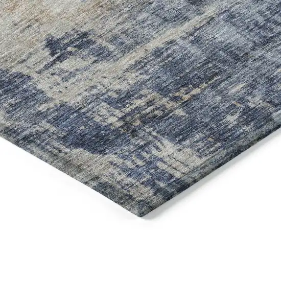 Denim Blue And Tan Abstract Washable Indoor Outdoor Area Rug Photo 5