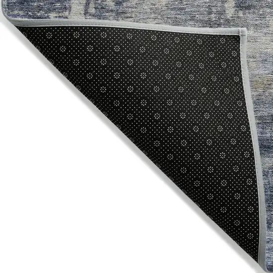 Denim Blue And Tan Abstract Washable Indoor Outdoor Area Rug Photo 4