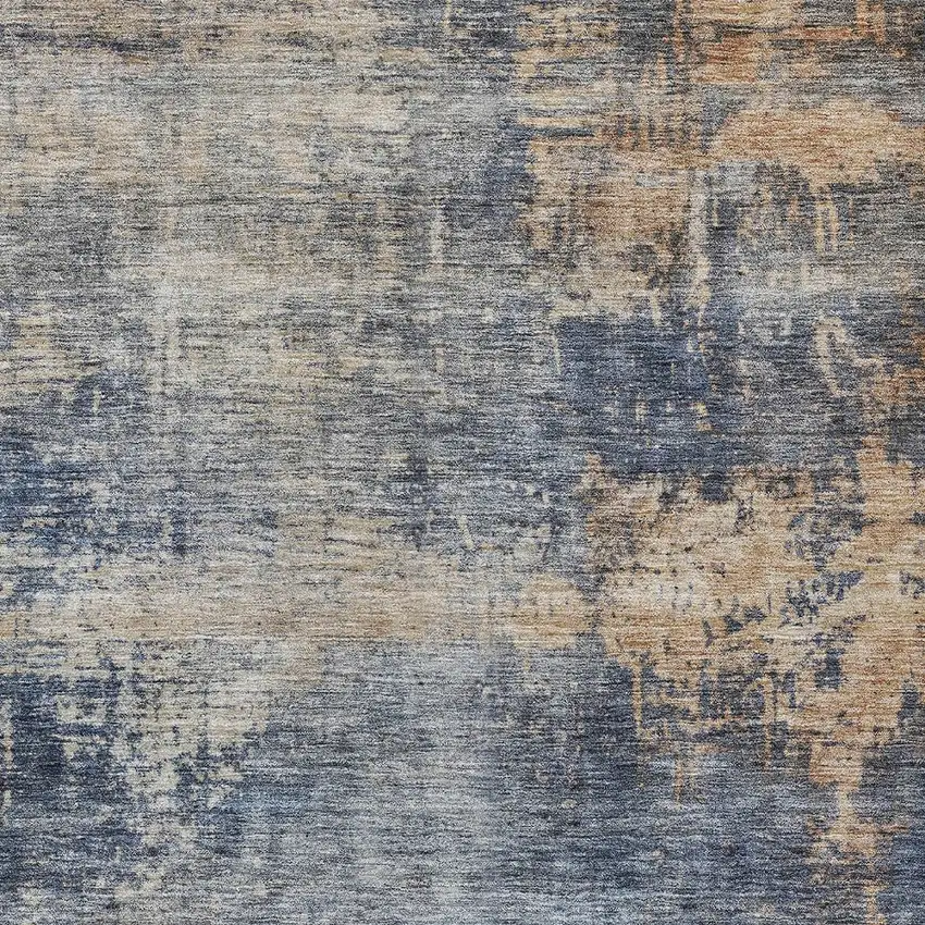 Denim Blue And Tan Abstract Washable Indoor Outdoor Area Rug Photo 6