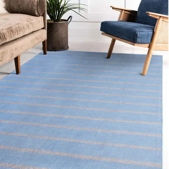 Denim Blue And Tan Striped Hand Woven Square Rug Photo 6