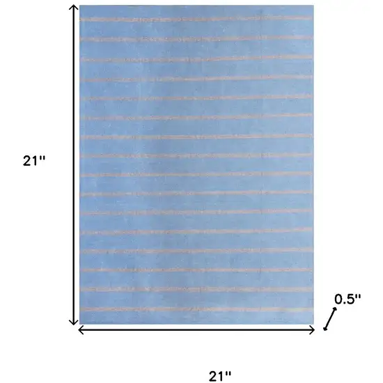 Denim Blue And Tan Striped Hand Woven Square Rug Photo 3