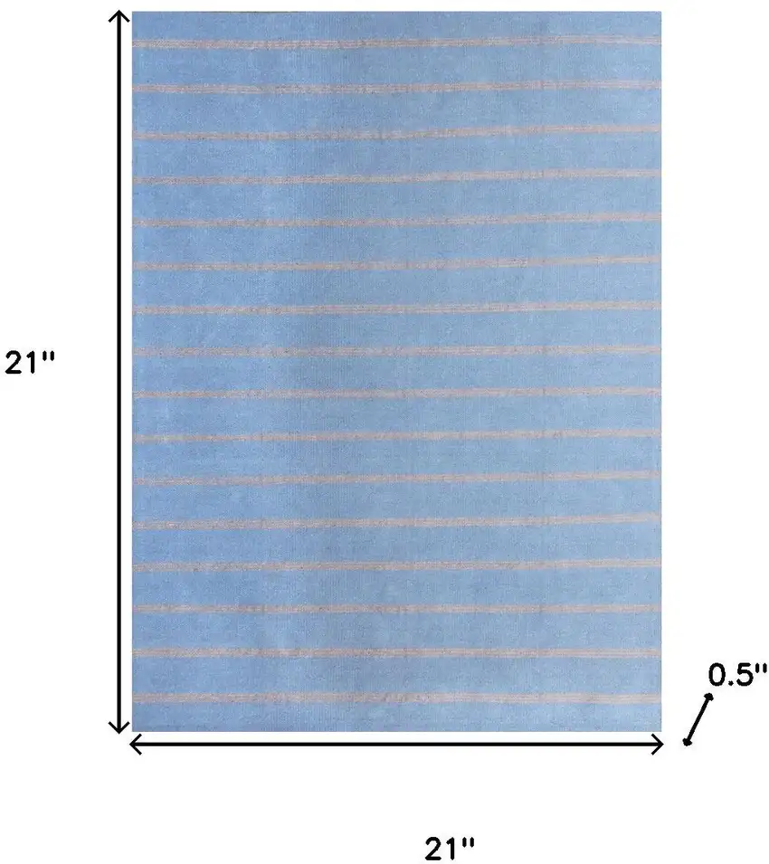 Denim Blue And Tan Striped Hand Woven Square Rug Photo 3