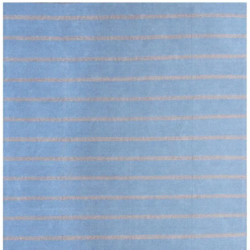 Denim Blue And Tan Striped Hand Woven Square Rug Photo 5