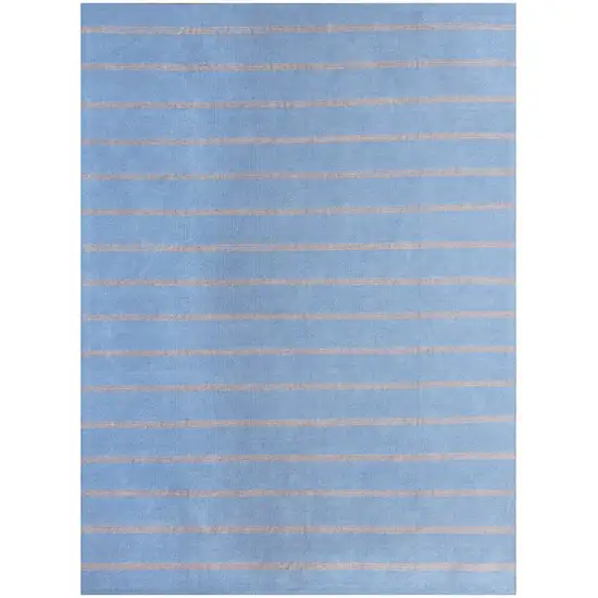Denim Blue And Tan Striped Hand Woven Square Rug Photo 2
