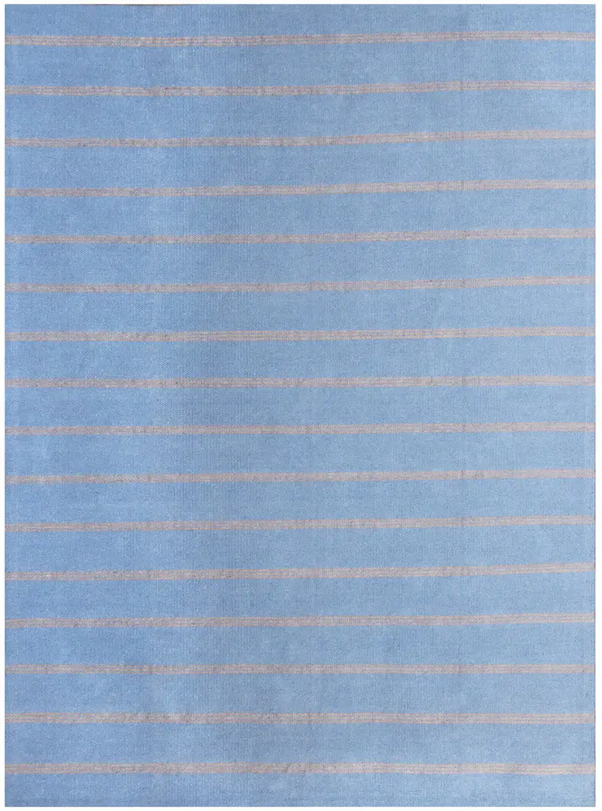 Denim Blue And Tan Striped Hand Woven Square Rug Photo 2