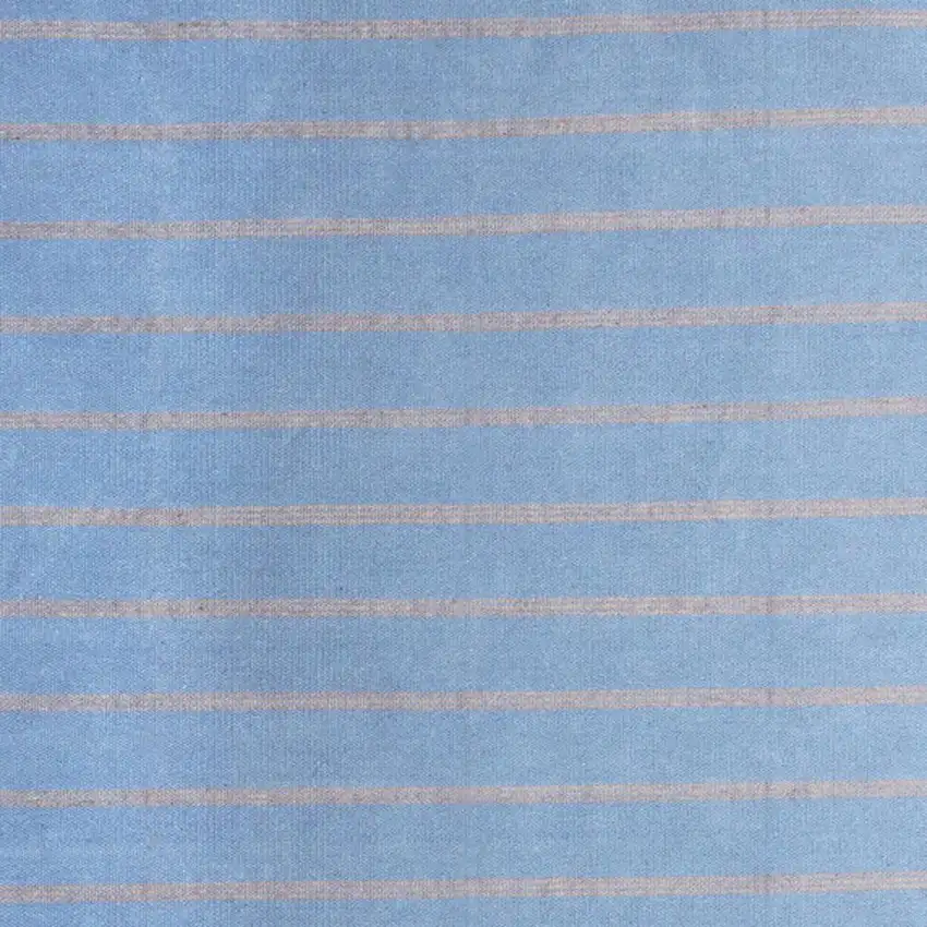 Denim Blue And Tan Striped Hand Woven Square Rug Photo 4