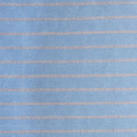 Denim Blue And Tan Striped Hand Woven Square Rug Photo 4