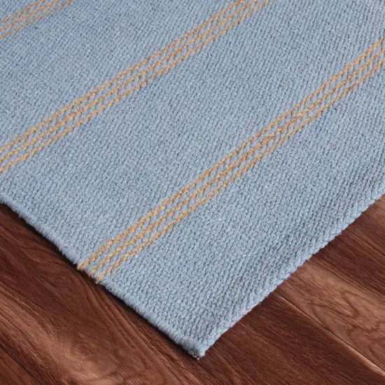 Denim Blue And Tan Striped Hand Woven Square Rug Photo 9
