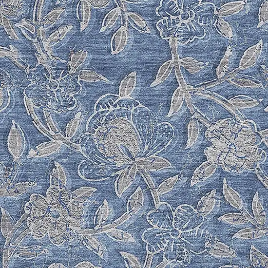 Denim Blue And Taupe Floral Washable Area Rug With UV Protection Photo 3