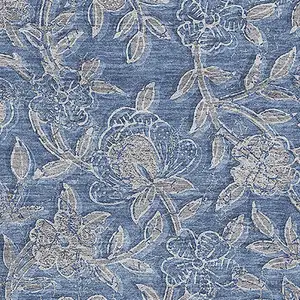 Photo of Denim Blue And Taupe Floral Washable Area Rug With UV Protection