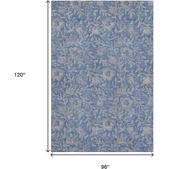 Denim Blue And Taupe Floral Washable Area Rug With UV Protection Photo 3