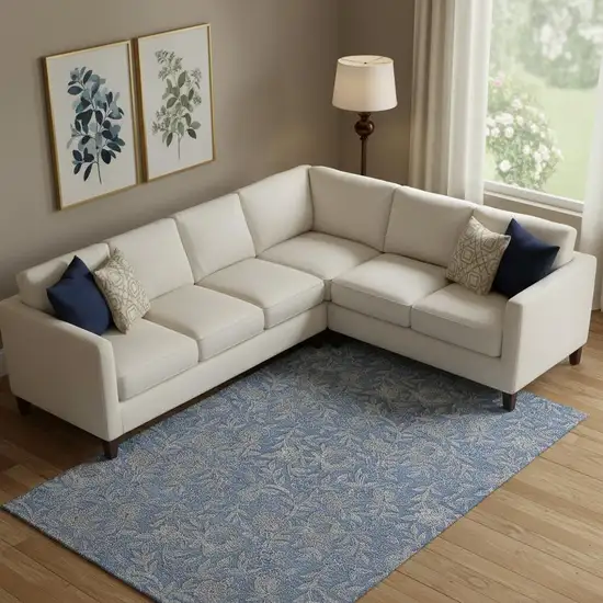 Denim Blue And Taupe Floral Washable Area Rug With UV Protection Photo 1