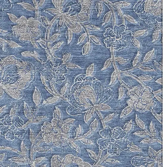 Denim Blue And Taupe Floral Washable Area Rug With UV Protection Photo 4