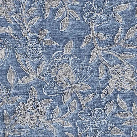Denim Blue And Taupe Floral Washable Area Rug With UV Protection Photo 3