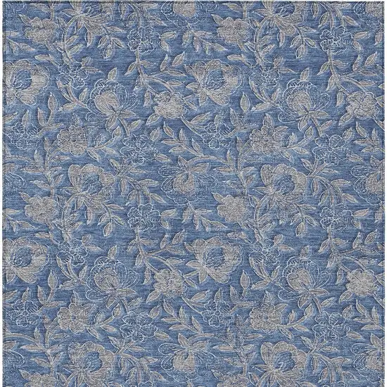 Denim Blue And Taupe Floral Washable Indoor Outdoor Area Rug Photo 6