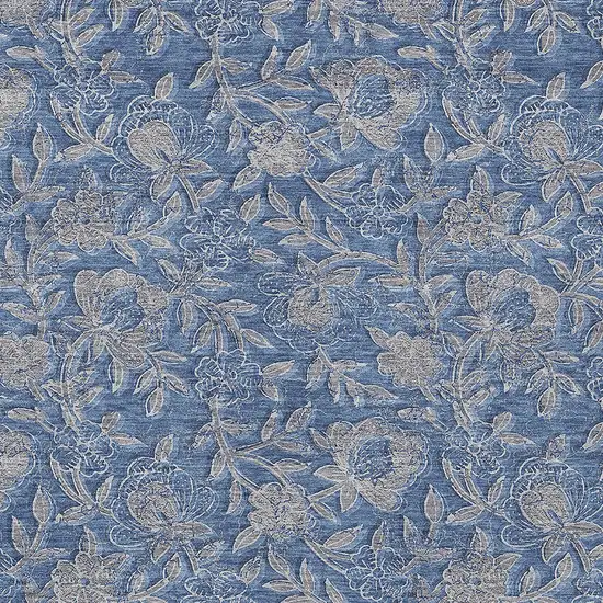 Denim Blue And Taupe Floral Washable Indoor Outdoor Area Rug Photo 6