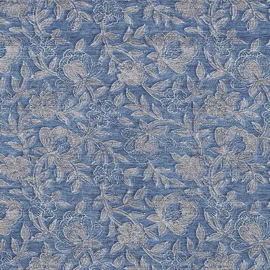 Denim Blue And Taupe Floral Washable Indoor Outdoor Area Rug Photo 4