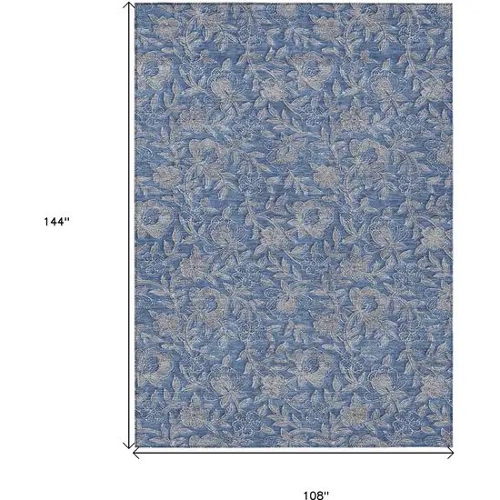 Denim Blue And Taupe Floral Washable Indoor Outdoor Area Rug Photo 3