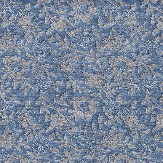Denim Blue And Taupe Floral Washable Indoor Outdoor Area Rug Photo 6