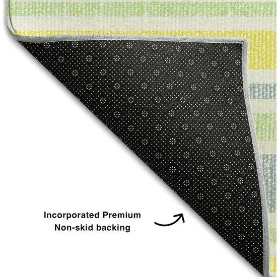 Denim Blue And Yellow Striped Washable Area Rug With UV Protection Photo 6