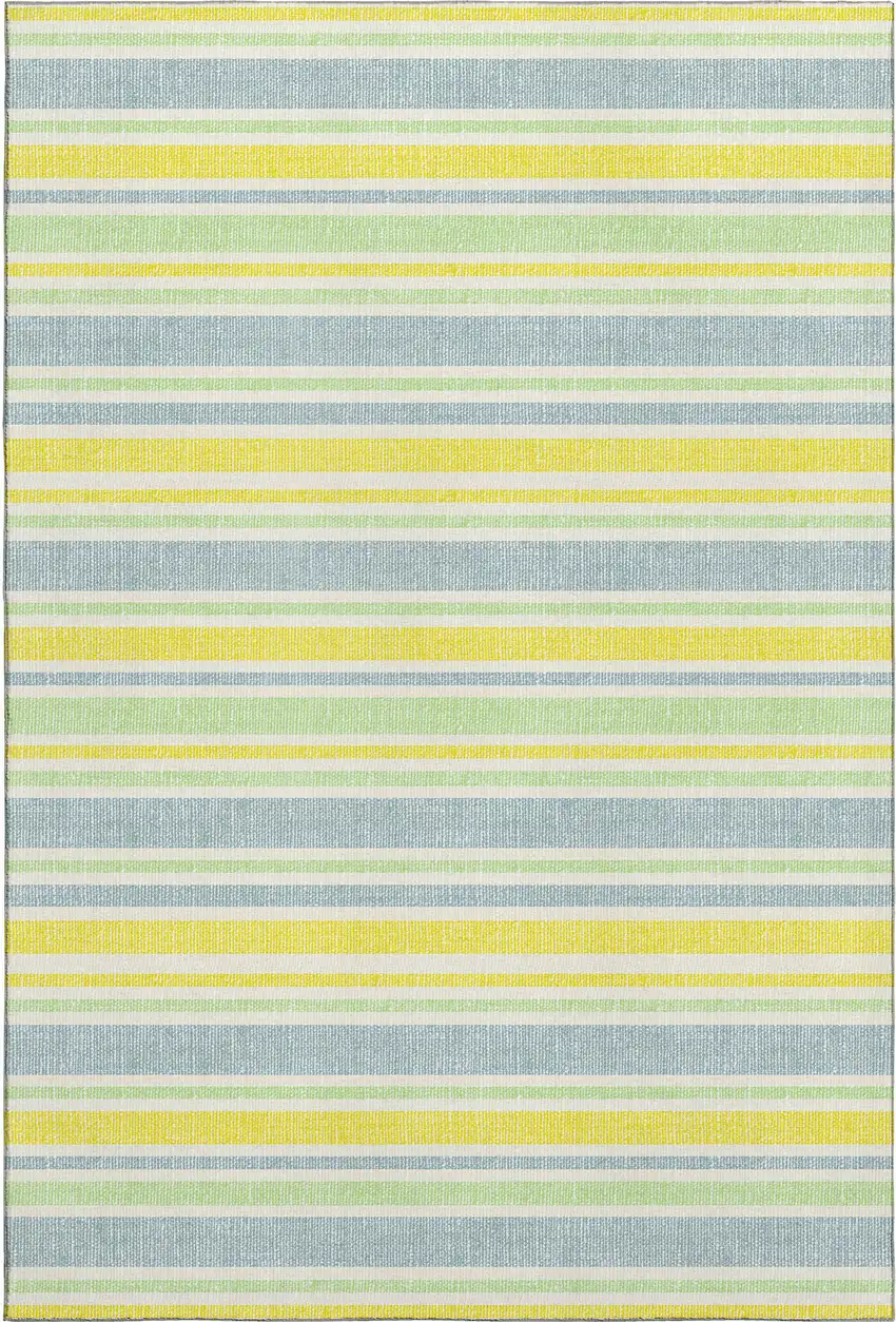 Denim Blue And Yellow Striped Washable Area Rug With UV Protection Photo 1
