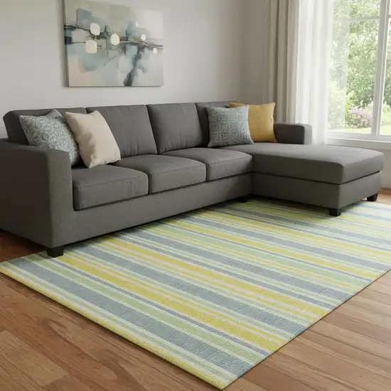 Denim Blue And Yellow Striped Washable Area Rug With UV Protection Photo 1