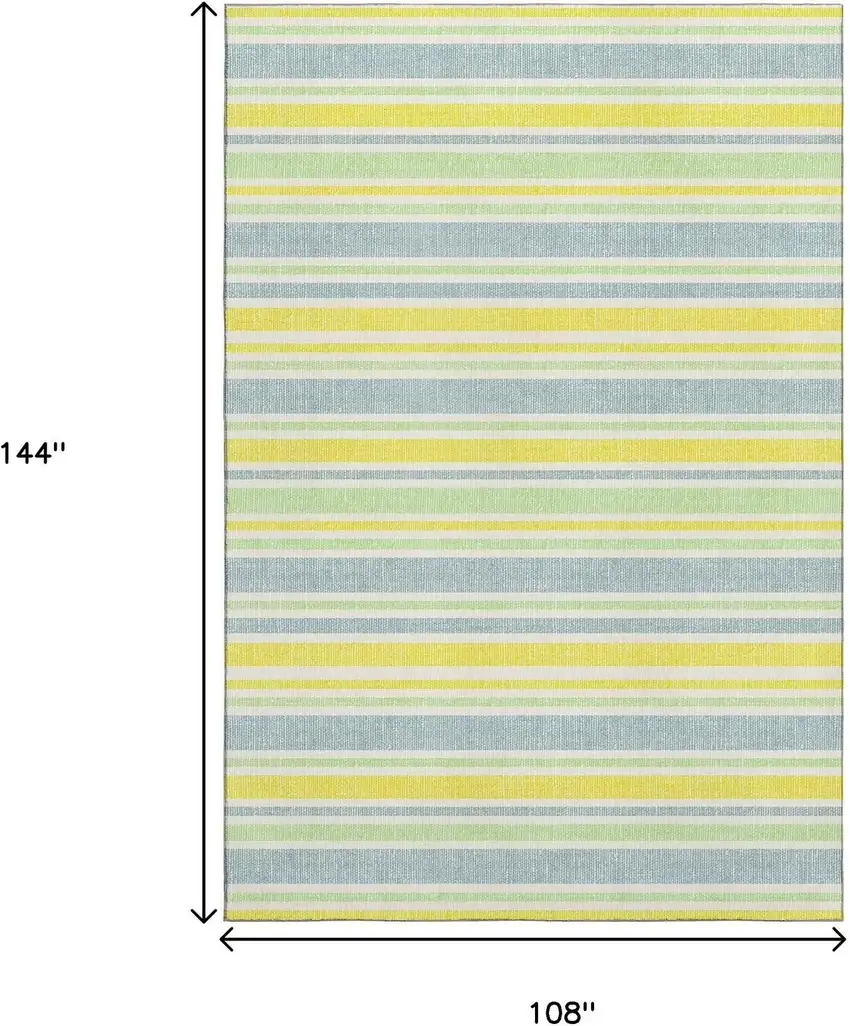 Denim Blue And Yellow Striped Washable Area Rug With UV Protection Photo 3