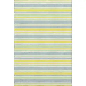 Photo of Denim Blue And Yellow Striped Washable Area Rug With UV Protection