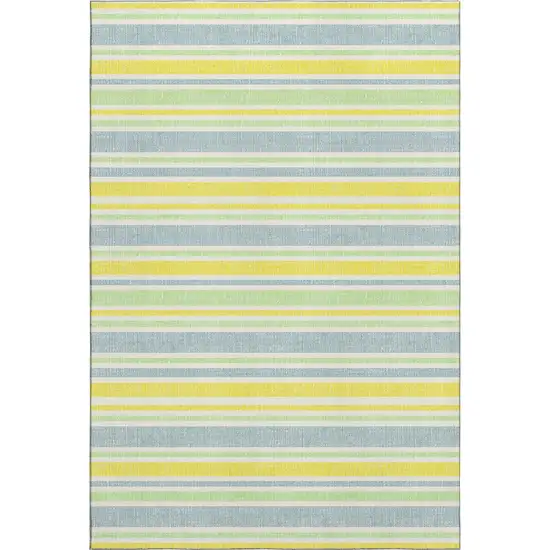 Denim Blue And Yellow Striped Washable Area Rug With UV Protection Photo 1