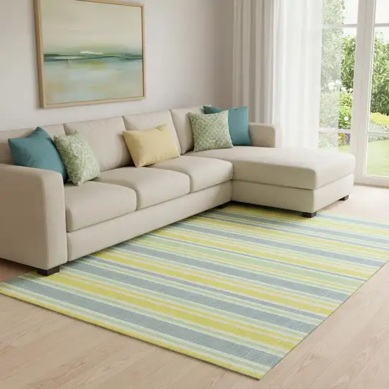Denim Blue And Yellow Striped Washable Area Rug With UV Protection Photo 1