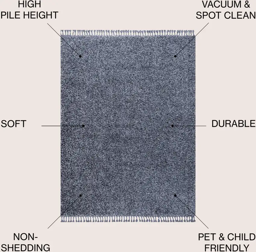 Denim Blue Area Rug With Fringe Photo 7